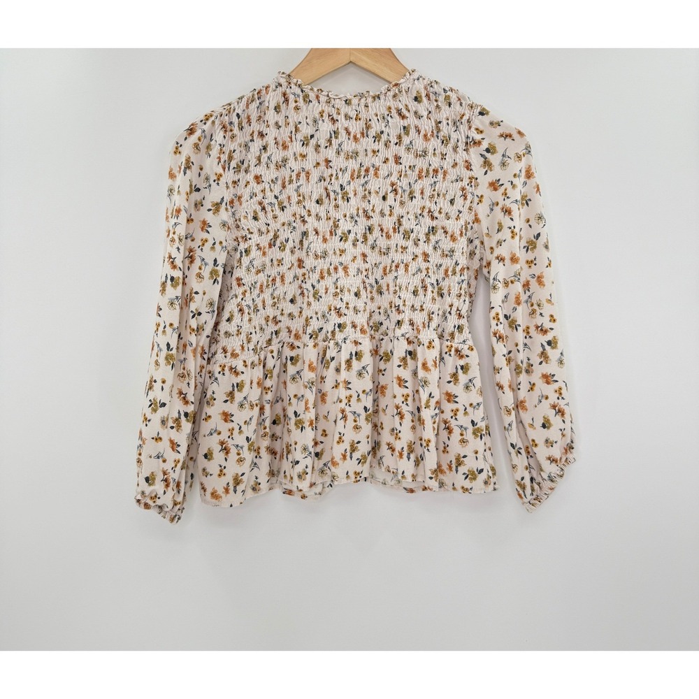 Floral Smocked Top Girls Long Sleeve‎ Viscose Blouse Casual Preppy See Measure